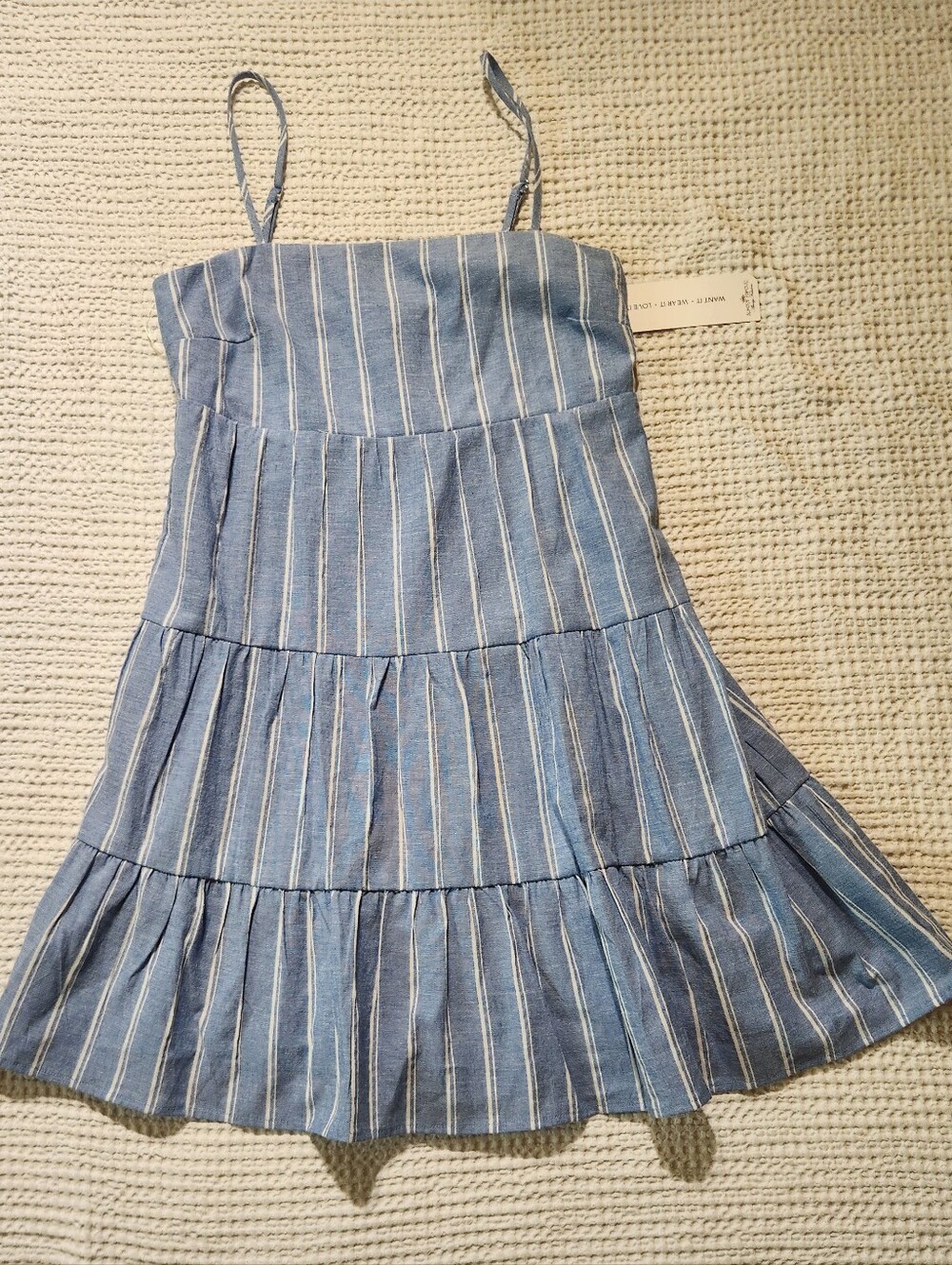 Almost Famous Blue & White Striped Tiered Mini Dress